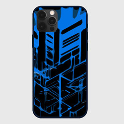 Чехол для iPhone 12 Pro Max Abstract blue stripes on a black background, цвет: 3D-черный