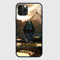 Чехол для iPhone 12 Pro Max Skyrim logo природа, цвет: 3D-черный