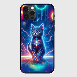 Чехол для iPhone 12 Pro Max Космический котик - неоновое свечение, цвет: 3D-черный