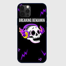 Чехол для iPhone 12 Pro Max Breaking Benjamin неоновый череп, цвет: 3D-черный