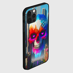 Чехол для iPhone 12 Pro Max Цветной череп в мегаполисе - нейроарт, цвет: 3D-черный — фото 2