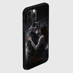 Чехол для iPhone 12 Pro Max Девушка обнимает волка, цвет: 3D-черный — фото 2