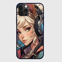 Чехол для iPhone 12 Pro Max Девочка в наушниках, цвет: 3D-черный