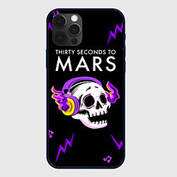 Чехол для iPhone 12 Pro Max Thirty Seconds to Mars неоновый череп, цвет: 3D-черный