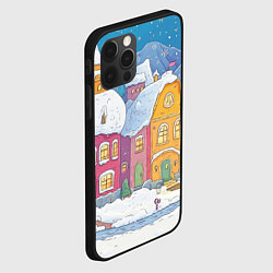 Чехол для iPhone 12 Pro Max Заснеженный рисованный городок, цвет: 3D-черный — фото 2