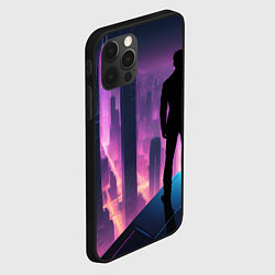 Чехол для iPhone 12 Pro Max Человек смотрящий на ночной мегаполис, цвет: 3D-черный — фото 2