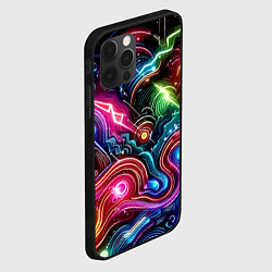 Чехол для iPhone 12 Pro Max Красочная неоновая абстракция - нейроарт, цвет: 3D-черный — фото 2