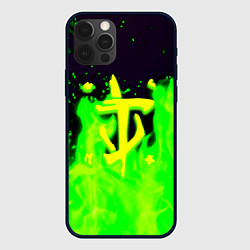 Чехол для iPhone 12 Pro Max Doom кислотный огонь лого, цвет: 3D-черный