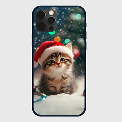 Чехол для iPhone 12 Pro Max Новогодний котенок и снег, цвет: 3D-черный