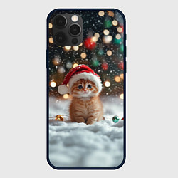 Чехол для iPhone 12 Pro Max Новогодний маленький котенок и снег, цвет: 3D-черный