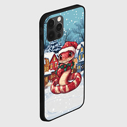 Чехол для iPhone 12 Pro Max Полосатая змейка в новогоднем городке, цвет: 3D-черный — фото 2