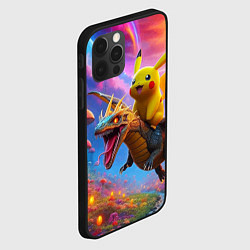 Чехол для iPhone 12 Pro Max Пикачу летит на драконе среди грибов, цвет: 3D-черный — фото 2