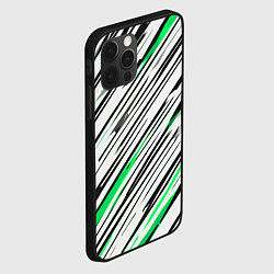 Чехол для iPhone 12 Pro Max Диагональные чёрно-зелёные полосы на белом фоне, цвет: 3D-черный — фото 2