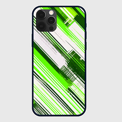 Чехол для iPhone 12 Pro Max Зелёные диагональные полосы на белом фоне, цвет: 3D-черный