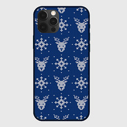 Чехол для iPhone 12 Pro Max Вязаный зимний узор с оленями и снежинками, цвет: 3D-черный