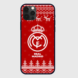 Чехол для iPhone 12 Pro Max Новогодний Real Madrid с оленями, цвет: 3D-черный