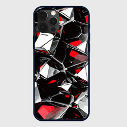 Чехол для iPhone 12 Pro Max Красно-белый паттерн на чёрном фоне, цвет: 3D-черный