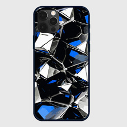 Чехол для iPhone 12 Pro Max Сине-белый паттерн на чёрном фоне, цвет: 3D-черный