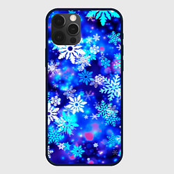 Чехол для iPhone 12 Pro Max Яркие узоры снежинок, цвет: 3D-черный