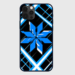 Чехол для iPhone 12 Pro Max Сине-белая звезда и полосы на чёрном фоне, цвет: 3D-черный
