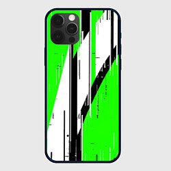 Чехол для iPhone 12 Pro Max Black and white vertical stripes on a green backgr, цвет: 3D-черный