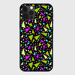 Чехол для iPhone 12 Pro Max Неоновые разноцветные треугольники на черном, цвет: 3D-черный