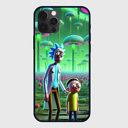 Чехол для iPhone 12 Pro Max Рик и Морти в фантастическом неоновом грибном лесу, цвет: 3D-черный