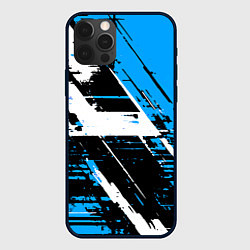 Чехол для iPhone 12 Pro Max Diagonal black and white stripes on a blue backgro, цвет: 3D-черный