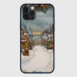 Чехол для iPhone 12 Pro Max Пейзаж новогодняя деревня, цвет: 3D-черный