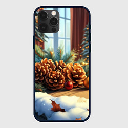 Чехол для iPhone 12 Pro Max Новогодние шишки, цвет: 3D-черный