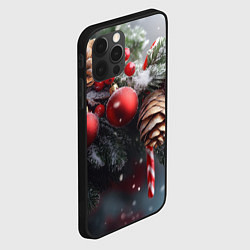 Чехол для iPhone 12 Pro Max Новогодние украшения на ветках, цвет: 3D-черный — фото 2