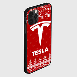 Чехол для iPhone 12 Pro Max Новогодний Tesla с оленями, цвет: 3D-черный — фото 2