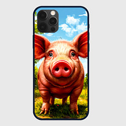 Чехол для iPhone 12 Pro Max Свинка в деревне, цвет: 3D-черный