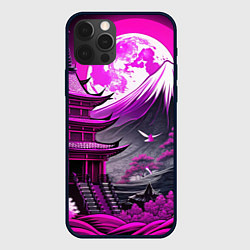 Чехол для iPhone 12 Pro Max Япония гора в фиолетовом свете, цвет: 3D-черный