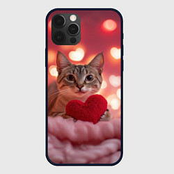 Чехол для iPhone 12 Pro Max Котик с сердечком, цвет: 3D-черный