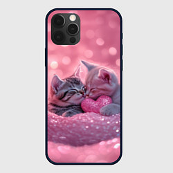 Чехол для iPhone 12 Pro Max Влюбленные котята в розовых блестках, цвет: 3D-черный