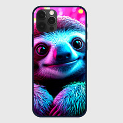 Чехол для iPhone 12 Pro Max Ленивец в розовом, цвет: 3D-черный