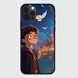 Чехол для iPhone 12 Pro Max Удивленный Гарри Поттер и сова, цвет: 3D-черный