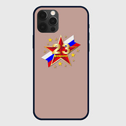 Чехол для iPhone 12 Pro Max Звезда на фоне флага России, цвет: 3D-черный