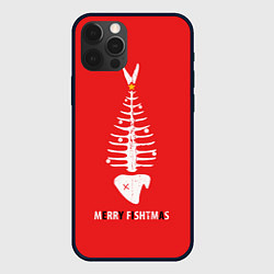 Чехол для iPhone 12 Pro Max Merry Christmas - skeleton fish, цвет: 3D-черный