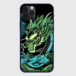 Чехол для iPhone 12 Pro Max Ирезуми - неоновый японский дракон, цвет: 3D-черный