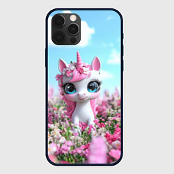 Чехол для iPhone 12 Pro Max Единорожка в цветочках, цвет: 3D-черный