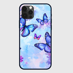 Чехол для iPhone 12 Pro Max Бабочки и сирень - нежная голубая живопись, цвет: 3D-черный
