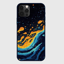 Чехол для iPhone 12 Pro Max Оранжевы и бирюзовые волны абстракция, цвет: 3D-черный