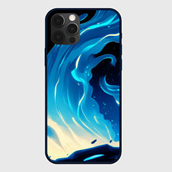 Чехол для iPhone 12 Pro Max Бело-синее пламя из абстрактных красок, цвет: 3D-черный