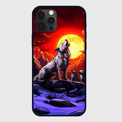 Чехол для iPhone 12 Pro Max Белый волк воет на луну, цвет: 3D-черный