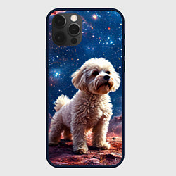 Чехол для iPhone 12 Pro Max Бишон в космосе, цвет: 3D-черный