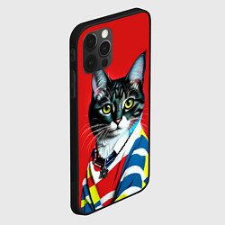 Чехол для iPhone 12 Pro Max Милая кисуля в модном пуловере - поп-арт, цвет: 3D-черный — фото 2