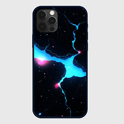 Чехол для iPhone 12 Pro Max Голубой разлом в черной текстуре, цвет: 3D-черный