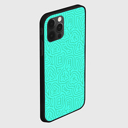 Чехол для iPhone 12 Pro Max Лабиринтовый паттерн с иероглифами на бирюзе, цвет: 3D-черный — фото 2